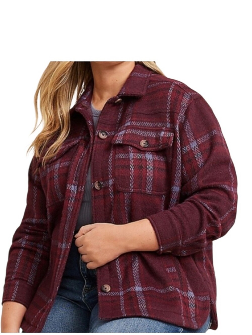 Burgundy Shacket with Soft Fabric Size 1X